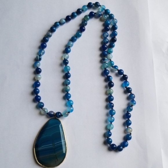 Bohemian  Natural Stone  Knotted statment Necklace - Picture 2 of 7